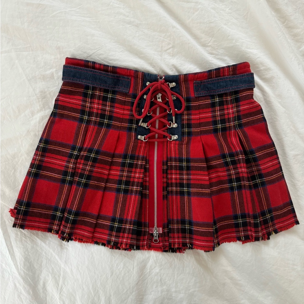 Jean Charles de Castlebajac Vintage Red Flannel lace-up Mini Skirt